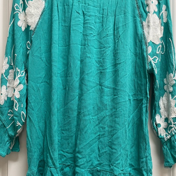 Elegant Teal Floral Blouse - Picture 3 of 3